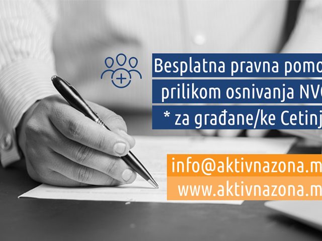 Aktivna zona: Besplatna pravna pomoć za osnivanje NVO na Cetinju