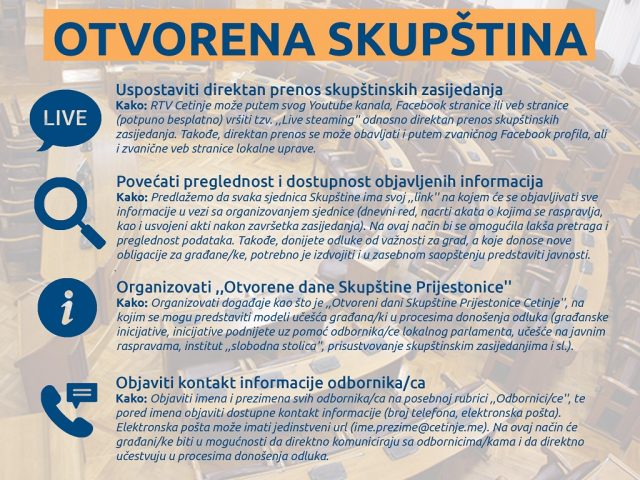 Aktivna zona: Inicijativa za uspostavljanje direktnog prenosa zasijedanja Skupštine Prijestonice Cetinje